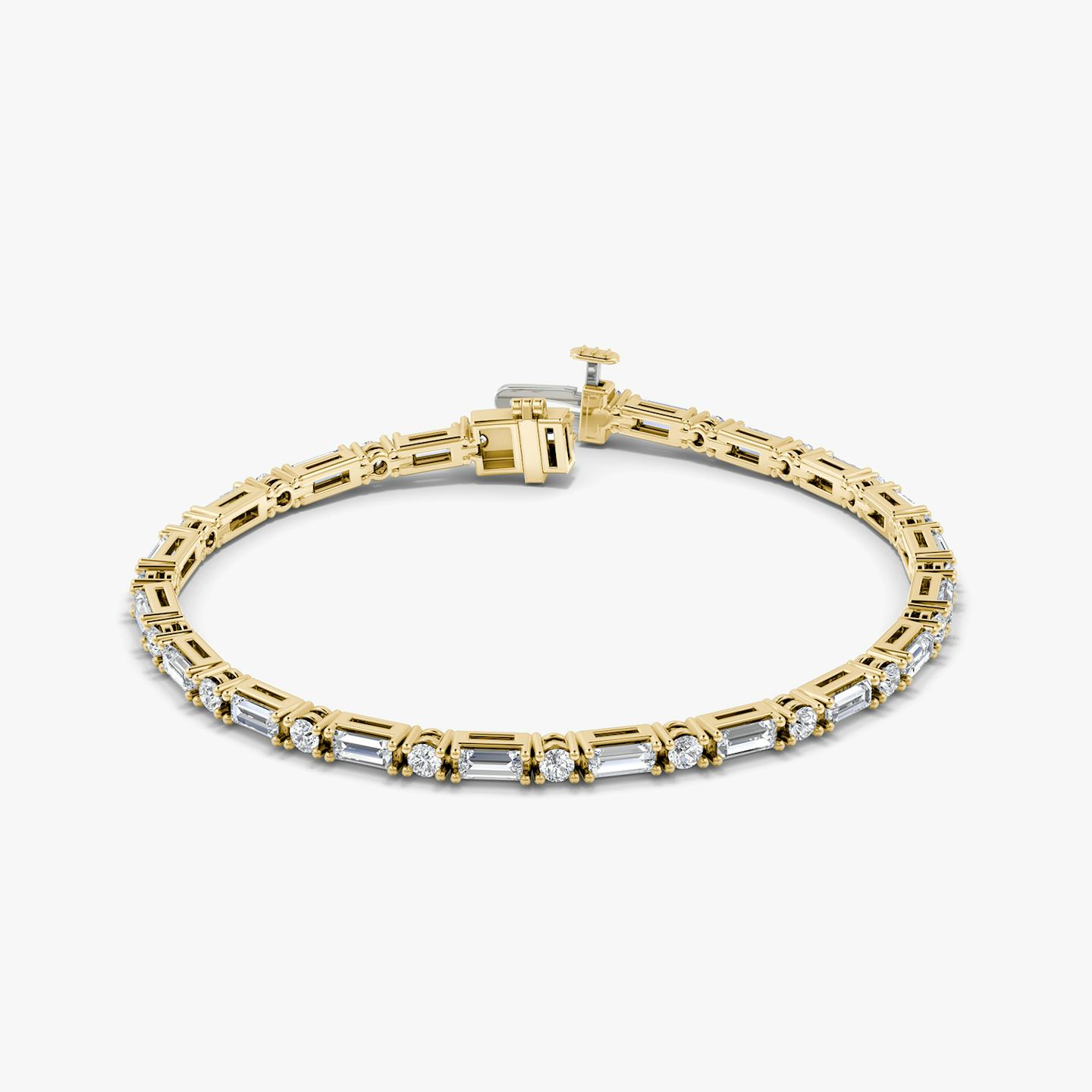 Mixed Shape Bracelet | Round Brilliant and Baguette | 14k | 18k Yellow Gold | Chain length: 7 | Diamond size: Original