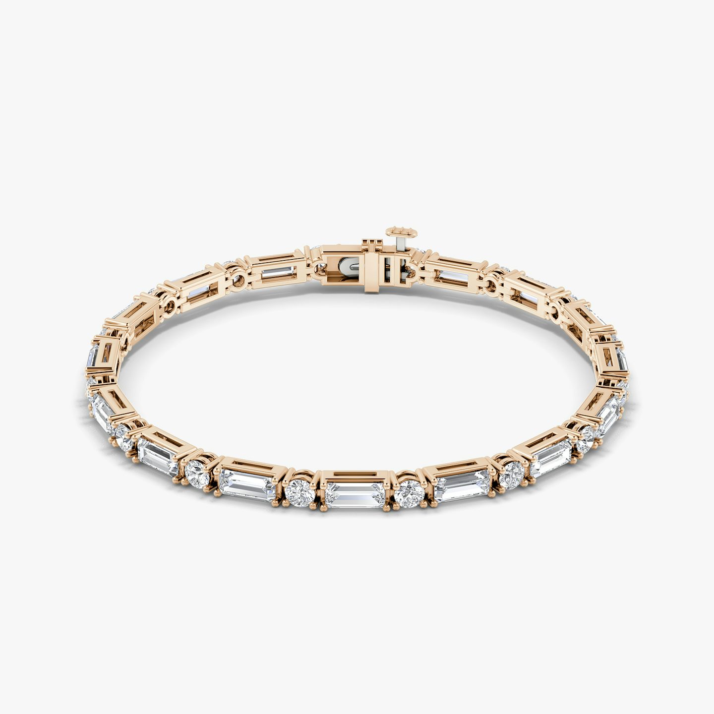 Bracelet Mixed Shape | Rond brillant et Baguette | 14k | Or rose 14 carats | Longueur de la chaîne: 6.5 | Taille des diamants: Large
