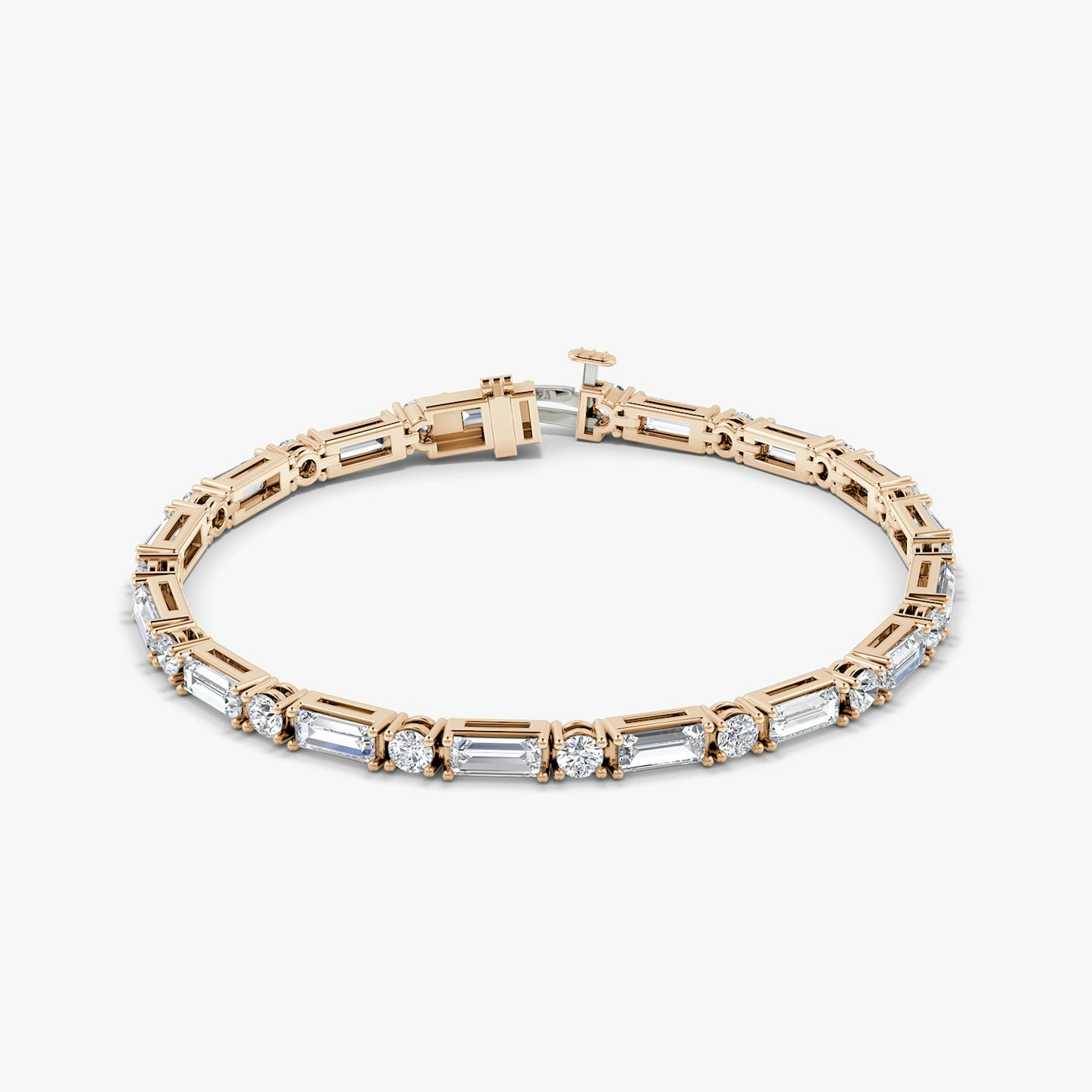 Mixed Shape Bracelet | Round Brilliant and Baguette | 14k | 14k Rose Gold | Chain length: 7 | Diamond size: Large