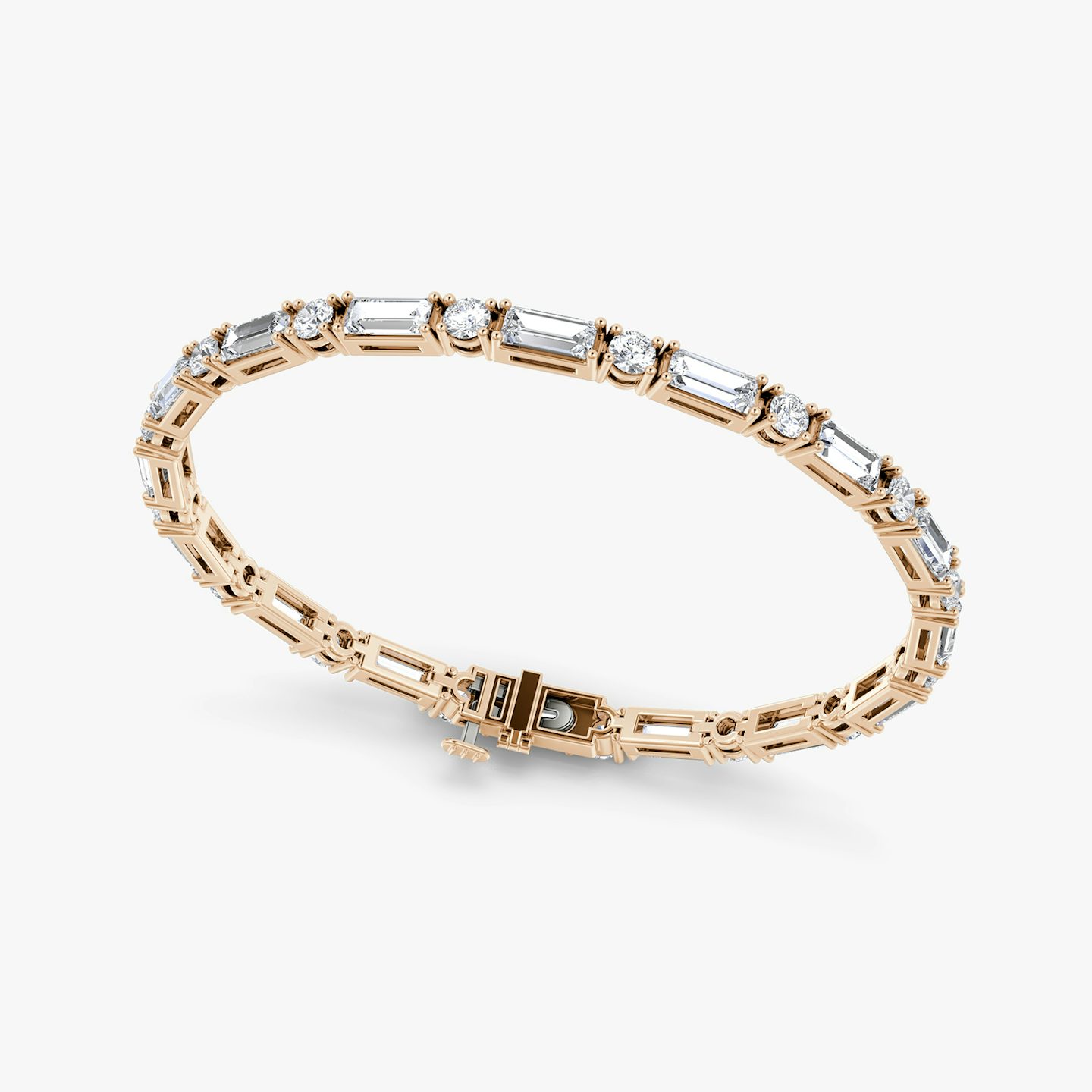 Bracelet Mixed Shape | Rond brillant et Baguette | 14k | Or rose 14 carats | Longueur de la chaîne: 6.5 | Taille des diamants: Large