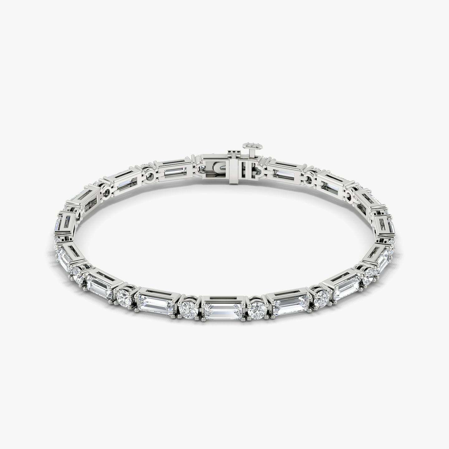 Mixed Shape Bracelet | Round Brilliant and Baguette | 14k | 18k White Gold | Chain length: 7 | Diamond size: Large