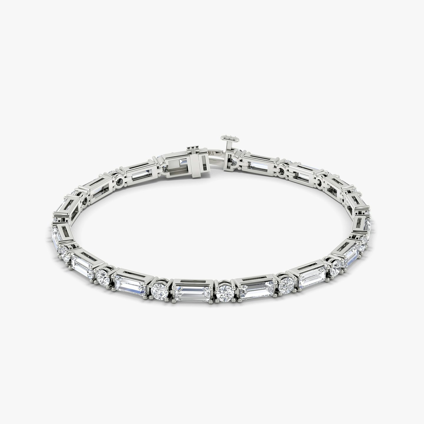 Mixed Shape Bracelet | Round Brilliant and Baguette | 14k | 18k White Gold | Chain length: 7 | Diamond size: Large