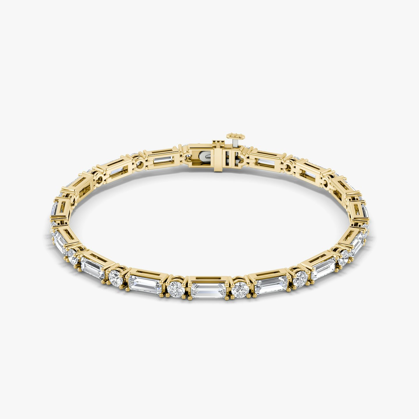 Bracelet Mixed Shape | Rond brillant et Baguette | 14k | Or jaune 18 carats | Longueur de la chaîne: 6.5 | Taille des diamants: Large