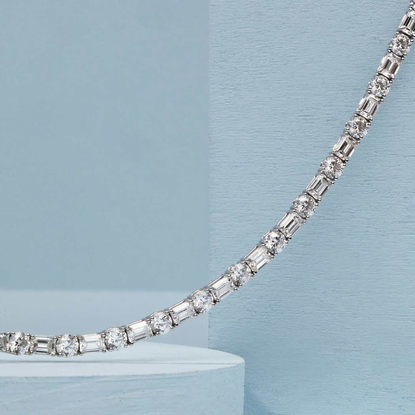 Mixed Shape Bracelet | Round Brilliant and Emerald | 14k | 18k White Gold | Chain length: 6.5 | Diamond size: Original