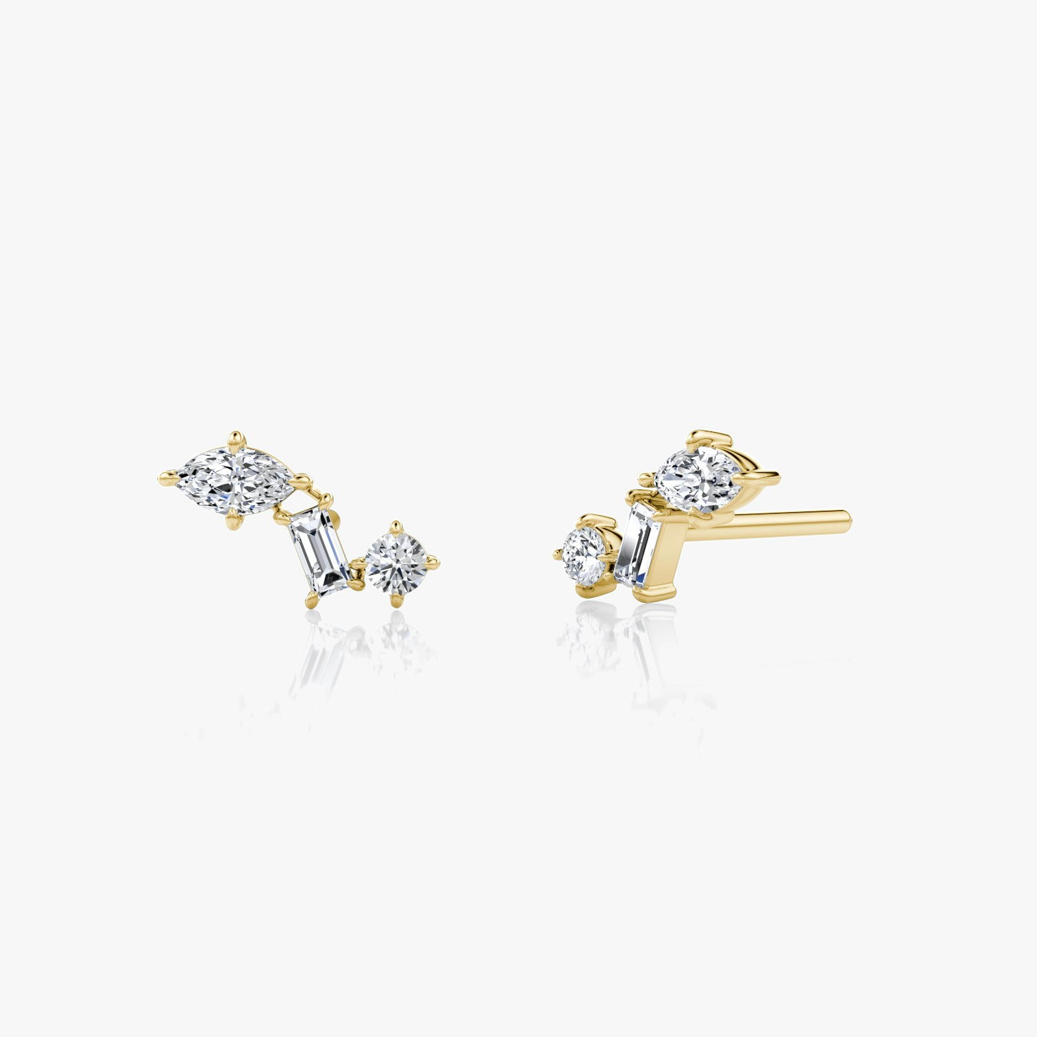 VRAI Orion Stud Round Brilliant, Baguette and Marquise Earrings | 14k Yellow Gold