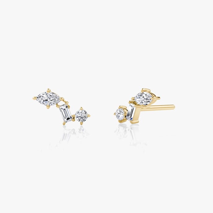 Orion StudRound Brilliant, Baguette and Marquise | Yellow Gold