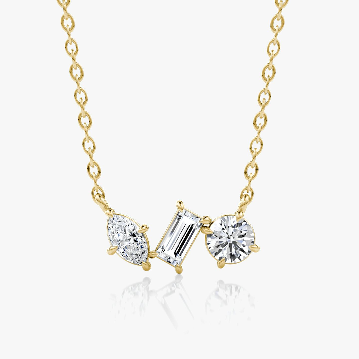 Collier Orion | Rond brillant, Baguette et Marquise | 14k | Or jaune 18 carats | Longueur de la chaîne: 16-18 | Taille des diamants: Petite