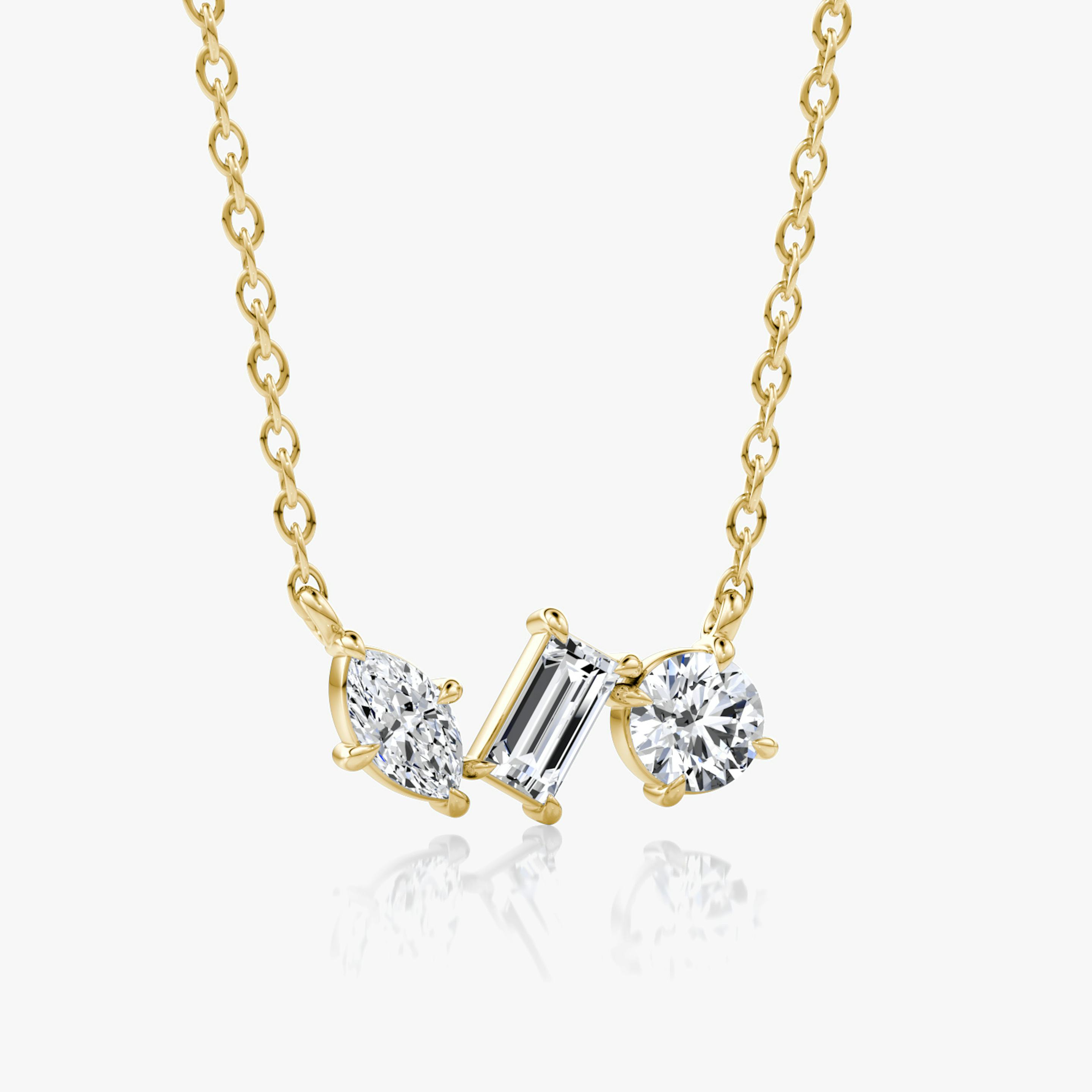 Orion Necklace | Round Brilliant, Baguette and Marquise | 14k | 18k Yellow Gold | Chain length: 16-18 | Diamond size: Petite