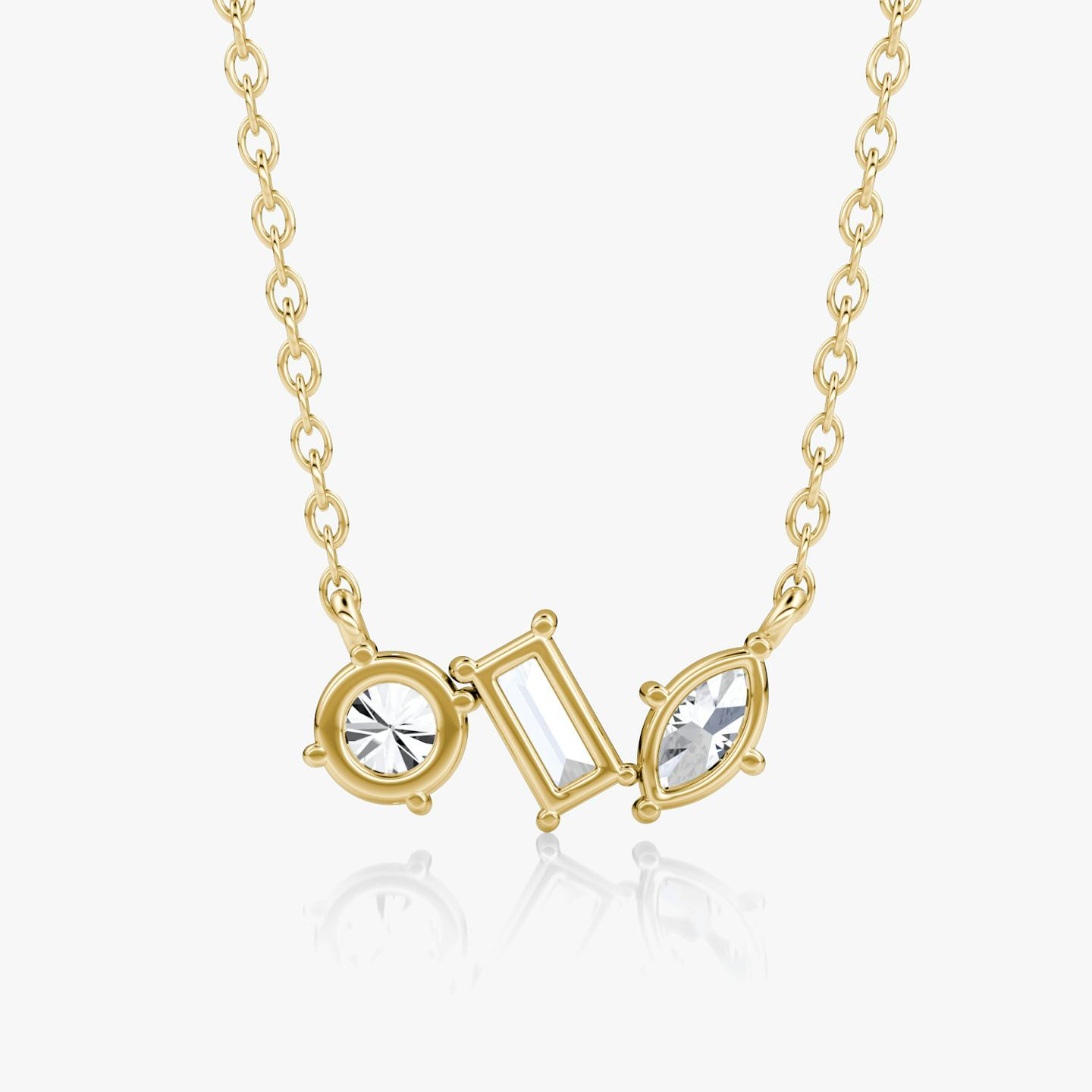 Orion Necklace | Round Brilliant, Baguette and Marquise | 14k | 18k Yellow Gold | Chain length: 16-18 | Diamond size: Petite