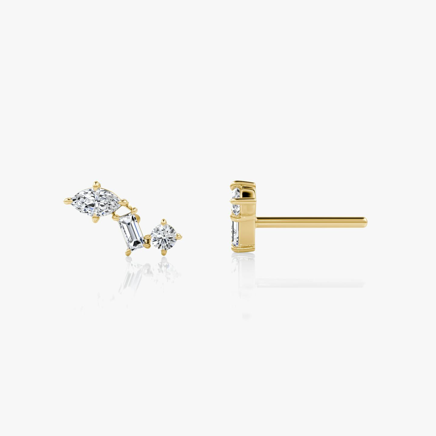 Orion Stud | Round Brilliant, Baguette and Marquise | 14k | 18k Yellow Gold | Side: Left