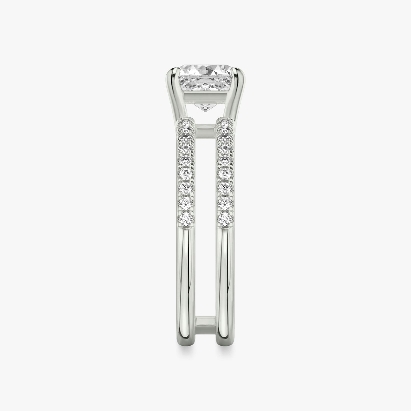 The Double Band | Asscher | Platinum | Band: Pavé | Band stone shape: Round Brilliant | Diamond orientation: vertical | Carat weight: See full inventory