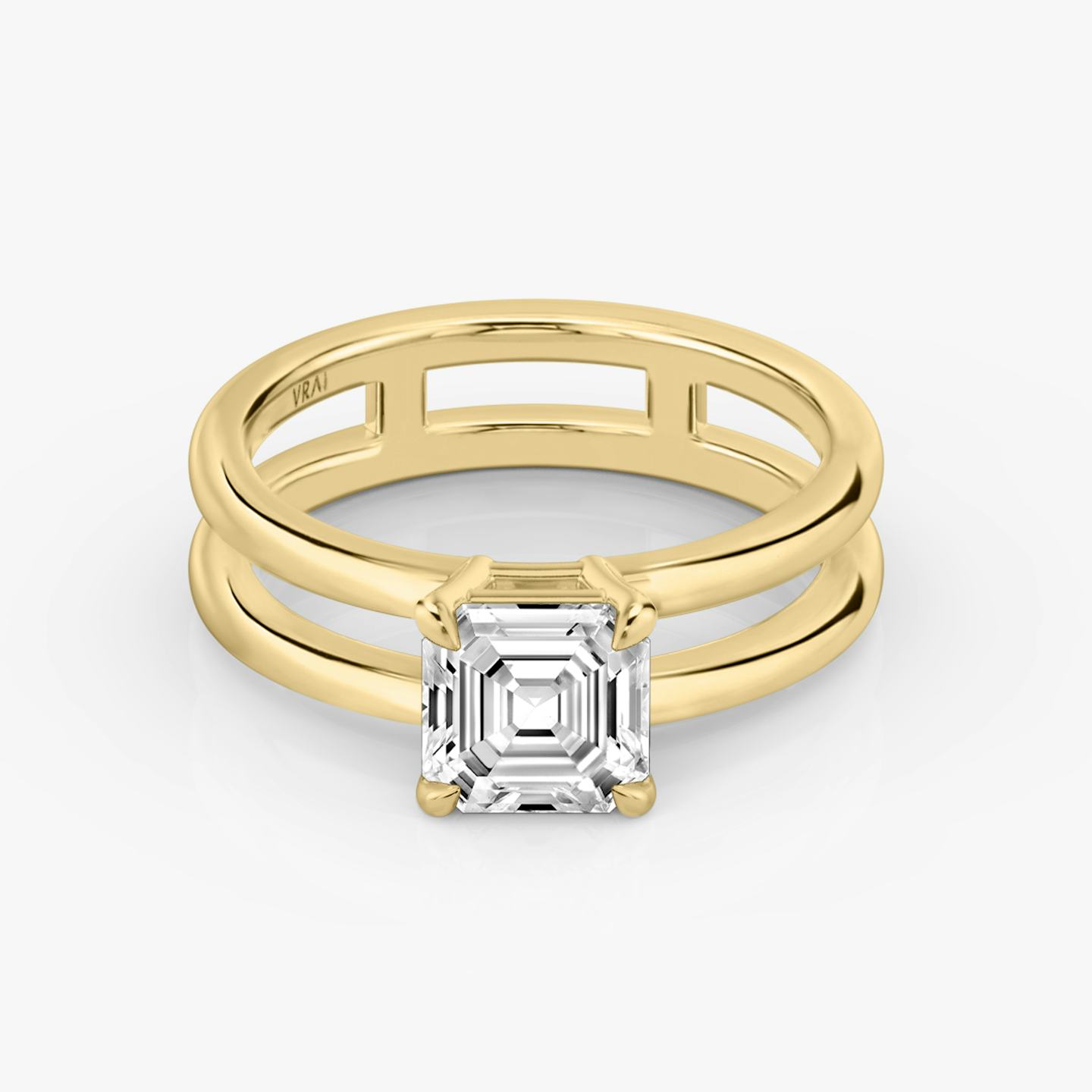 Bague de fiançailles Double Band | Asscher | 18k | Or jaune 18 carats | Anneau: Simple | Orientation du diamant: vertical | Poids en carats: Voir le stock total