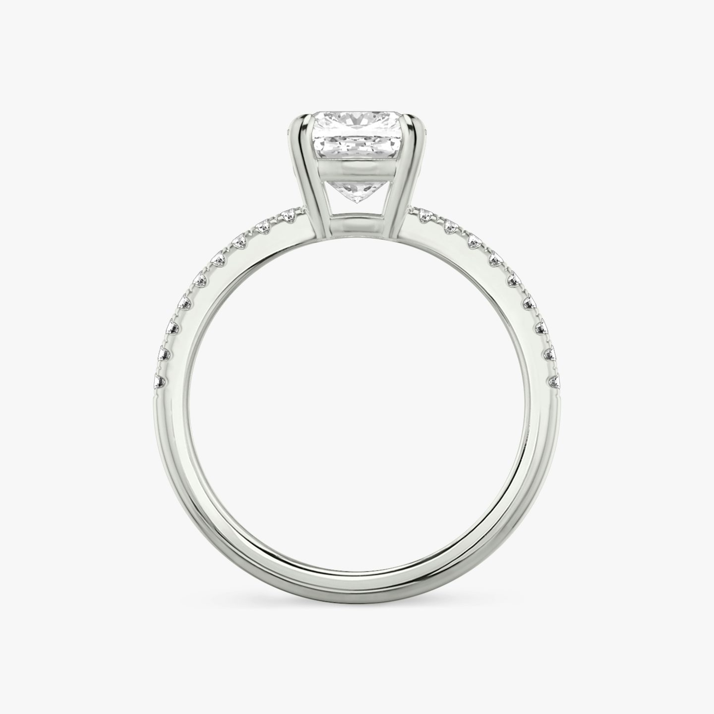 The Double Band | Pavé Cushion | Platinum | Band: Pavé | Band stone shape: Round Brilliant | Diamond orientation: vertical | Carat weight: See full inventory