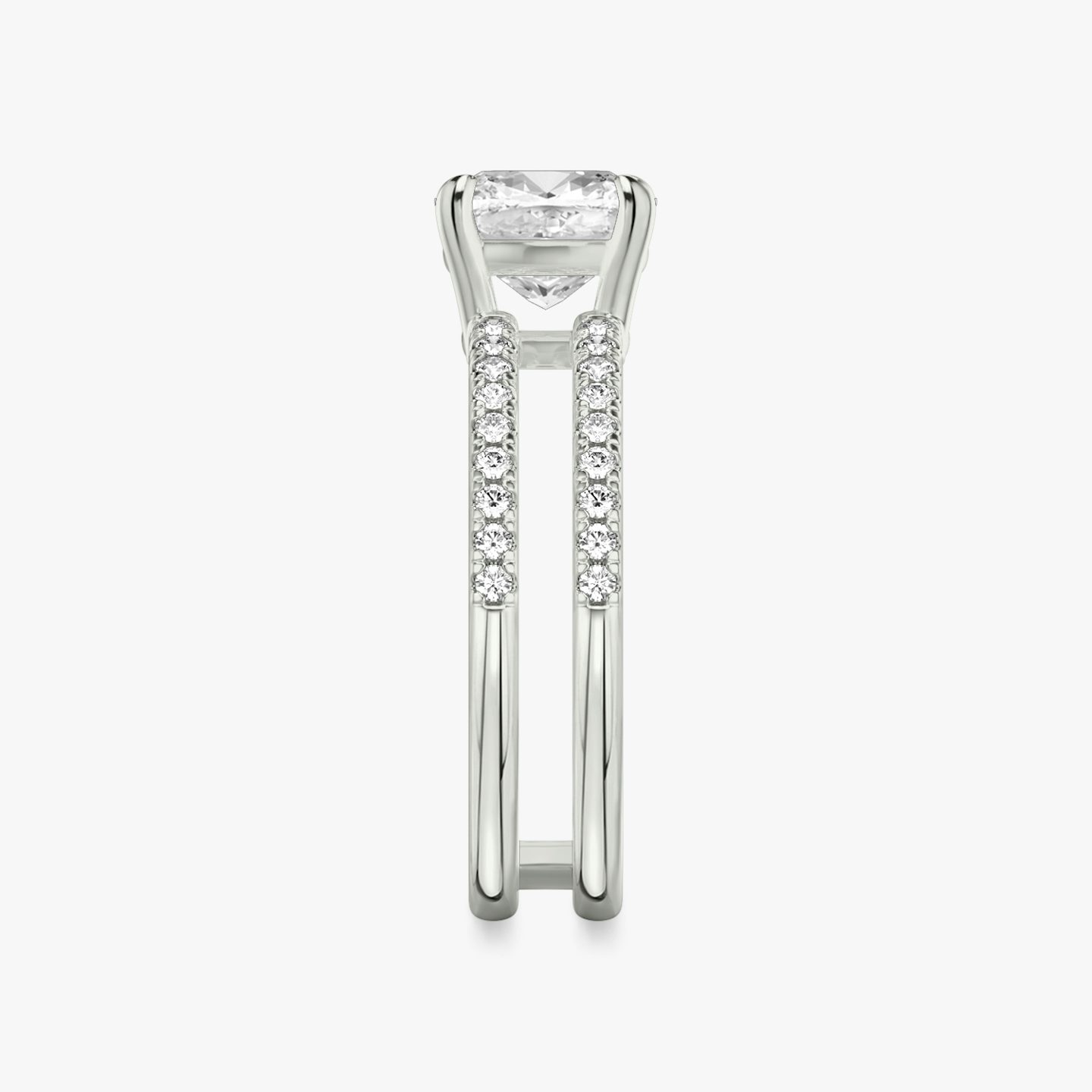 The Double Band | Pavé Cushion | 18k | 18k White Gold | Band: Pavé | Band stone shape: Round Brilliant | Diamond orientation: vertical | Carat weight: See full inventory