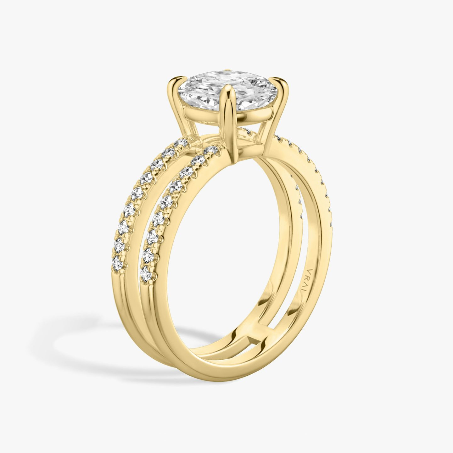 The Double Band | Pavé Cushion | 18k | 18k Yellow Gold | Band: Pavé | Band stone shape: Round Brilliant | Diamond orientation: vertical | Carat weight: See full inventory