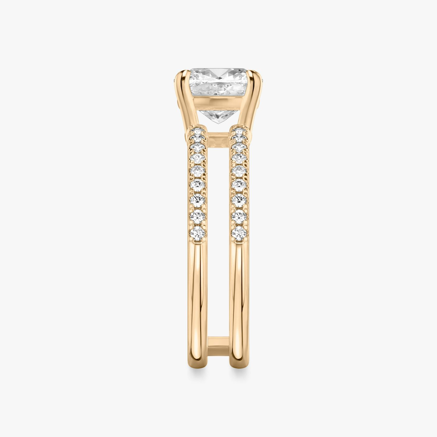 The Double Band | Pavé Cushion | 14k | 14k Rose Gold | Band: Pavé | Band stone shape: Round Brilliant | Diamond orientation: vertical | Carat weight: See full inventory