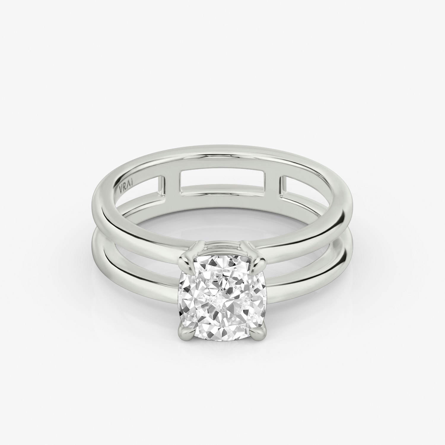 Double Band Cushion Engagement Ring | 18k White Gold