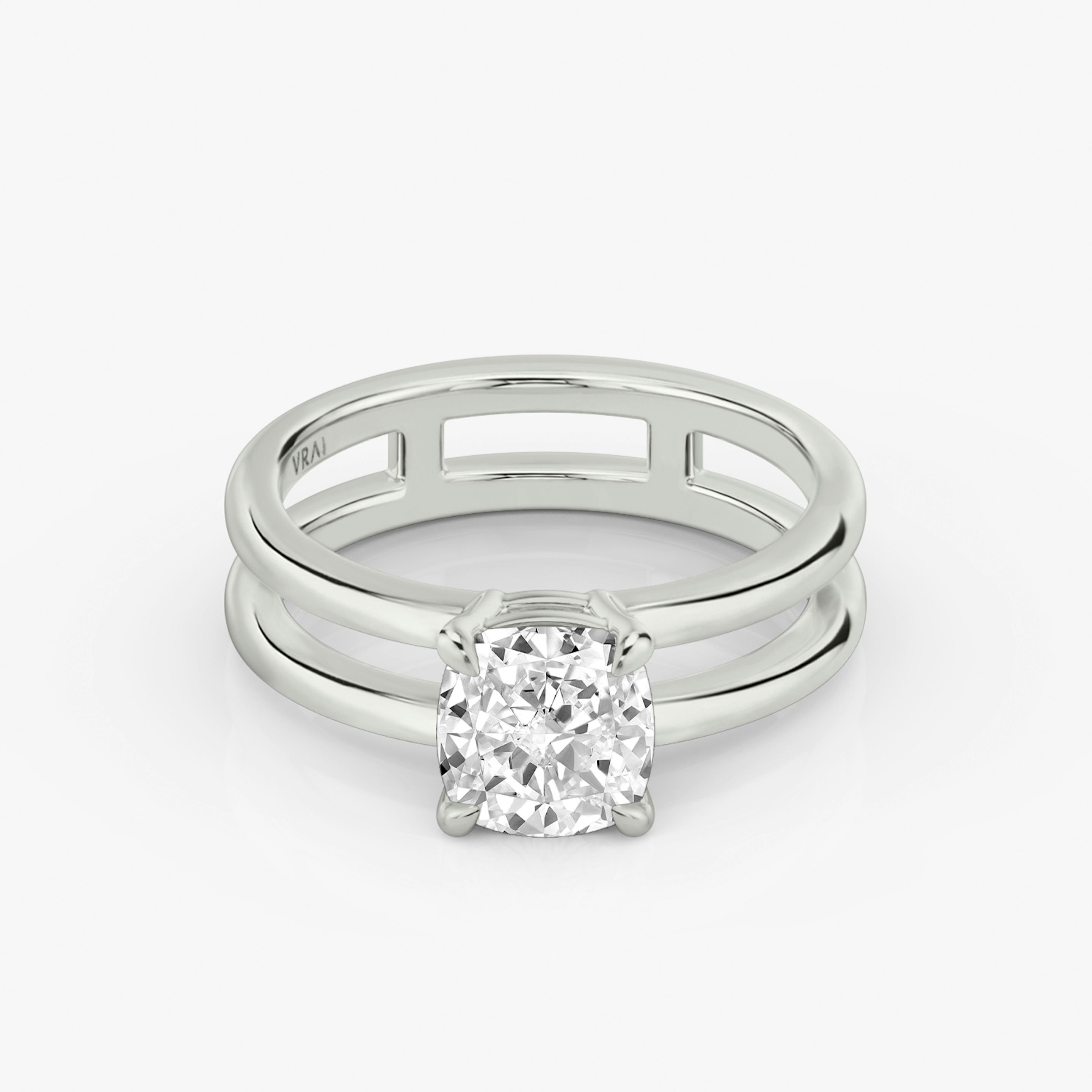 The Double Band | Pavé Cushion | 18k | 18k White Gold | Band: Plain | Diamond orientation: vertical | Carat weight: See full inventory