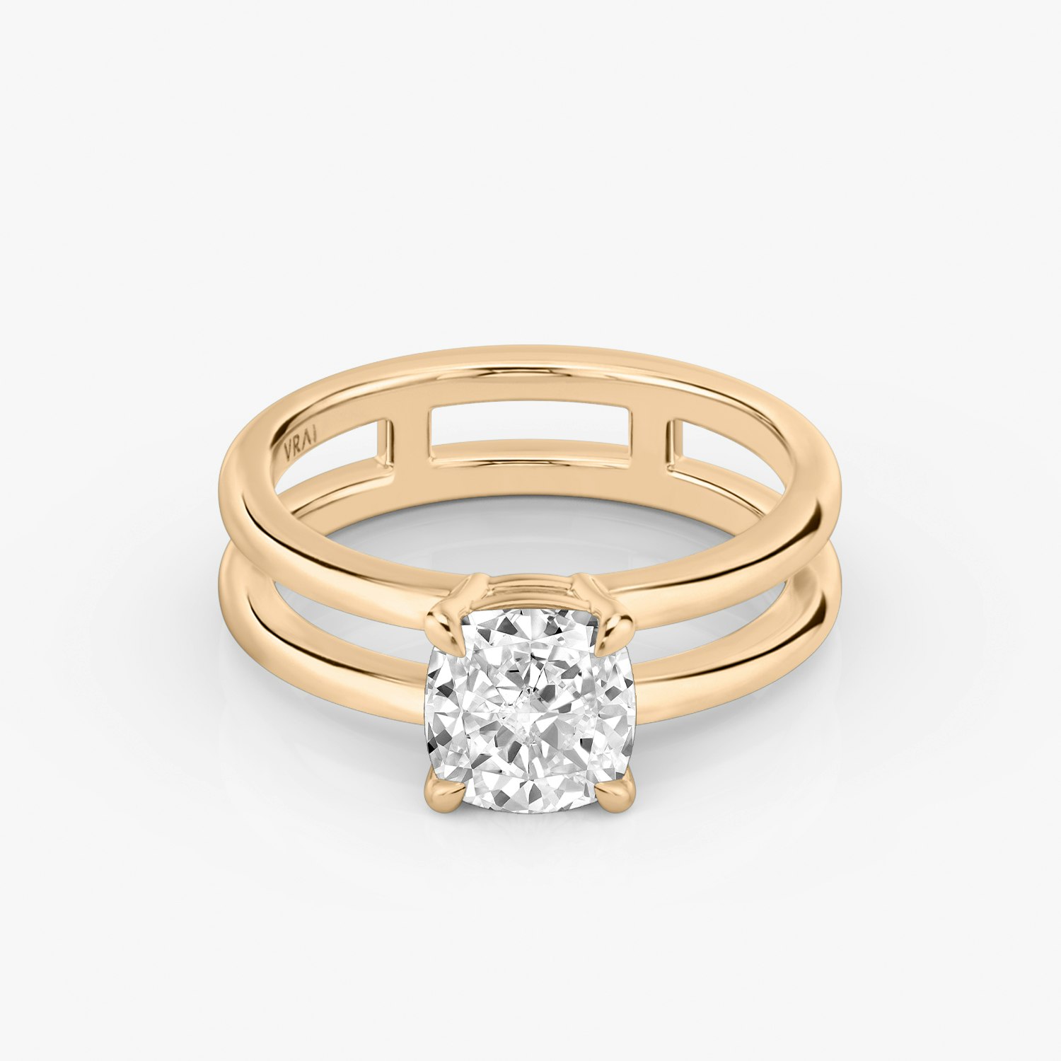 Double Band Cushion Engagement Ring | 14k Rose Gold