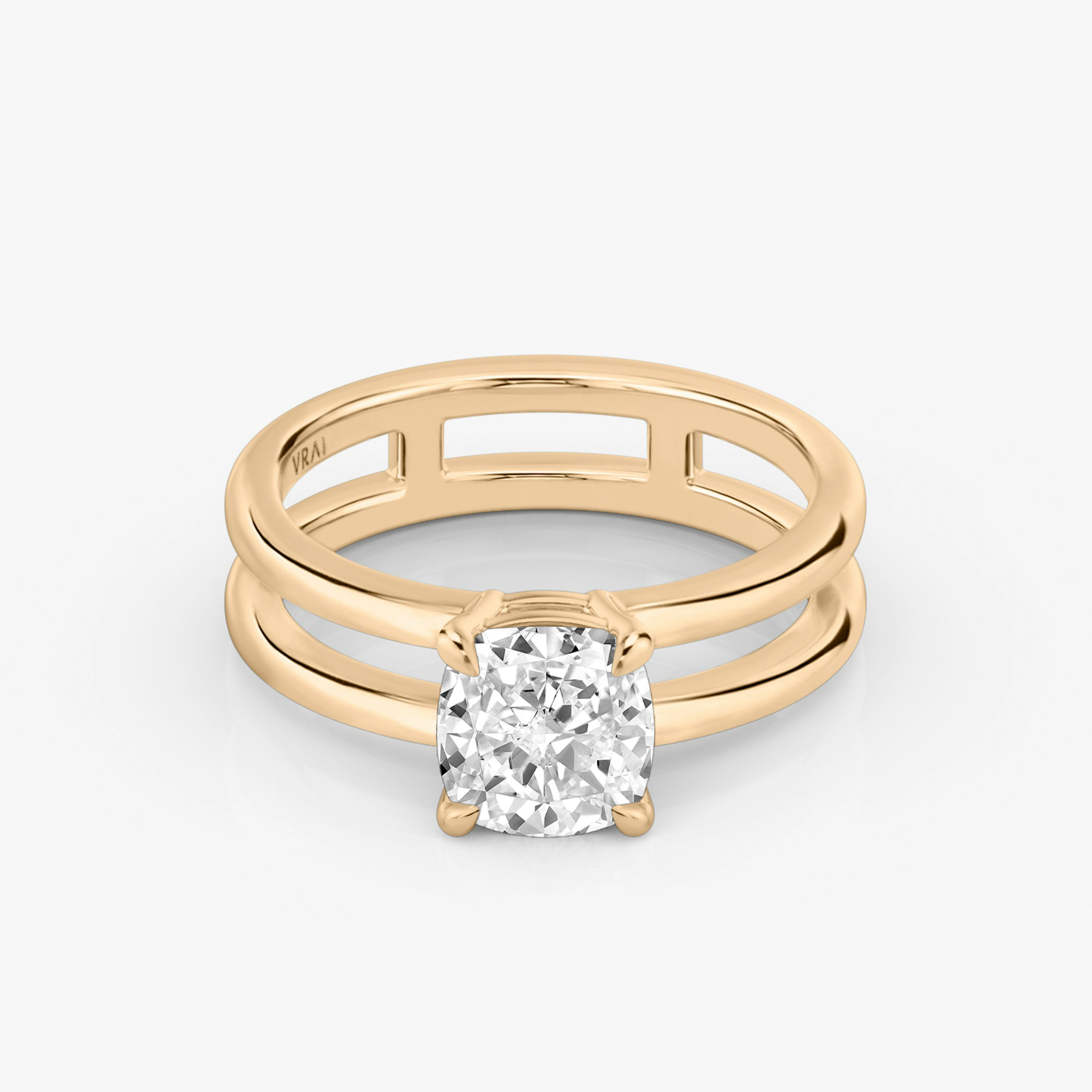 The Double Band | Pavé Cushion | 14k | 14k Rose Gold | Band: Plain | Diamond orientation: vertical | Carat weight: See full inventory