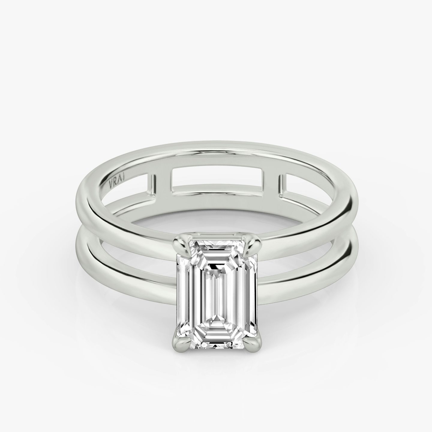 The Double Band | emerald | 18k | white-gold | bandAccent: plain | diamondOrientation: vertical | caratWeight: other