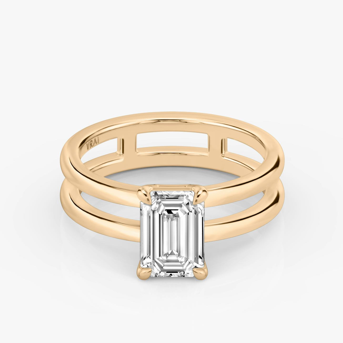 The Double Band | Emerald | 14k | 14k Rose Gold | Band: Plain | Diamond orientation: vertical | Carat weight: See full inventory