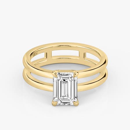 Emerald double band engagement ring