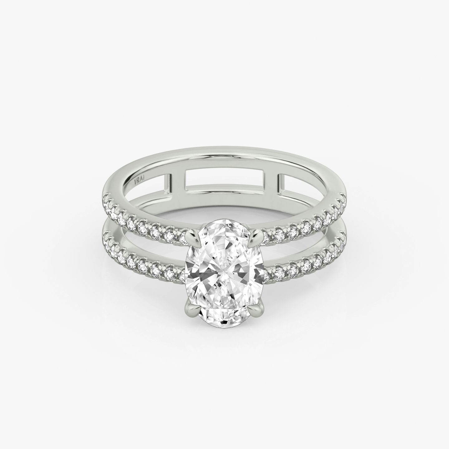 The Double Band | Oval | 18k | 18k White Gold | Band: Pavé | Band stone shape: Round Brilliant | Diamond orientation: vertical | Carat weight: See full inventory