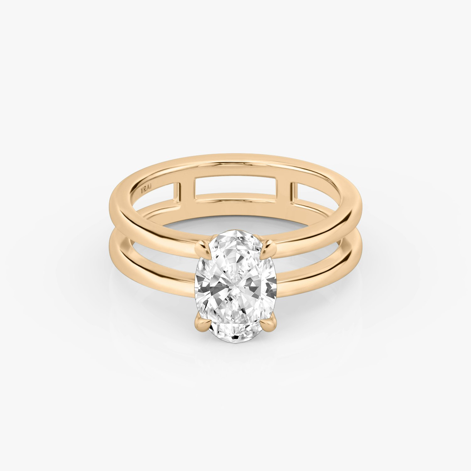 Double Band Oval Engagement Ring | 14k Rose Gold