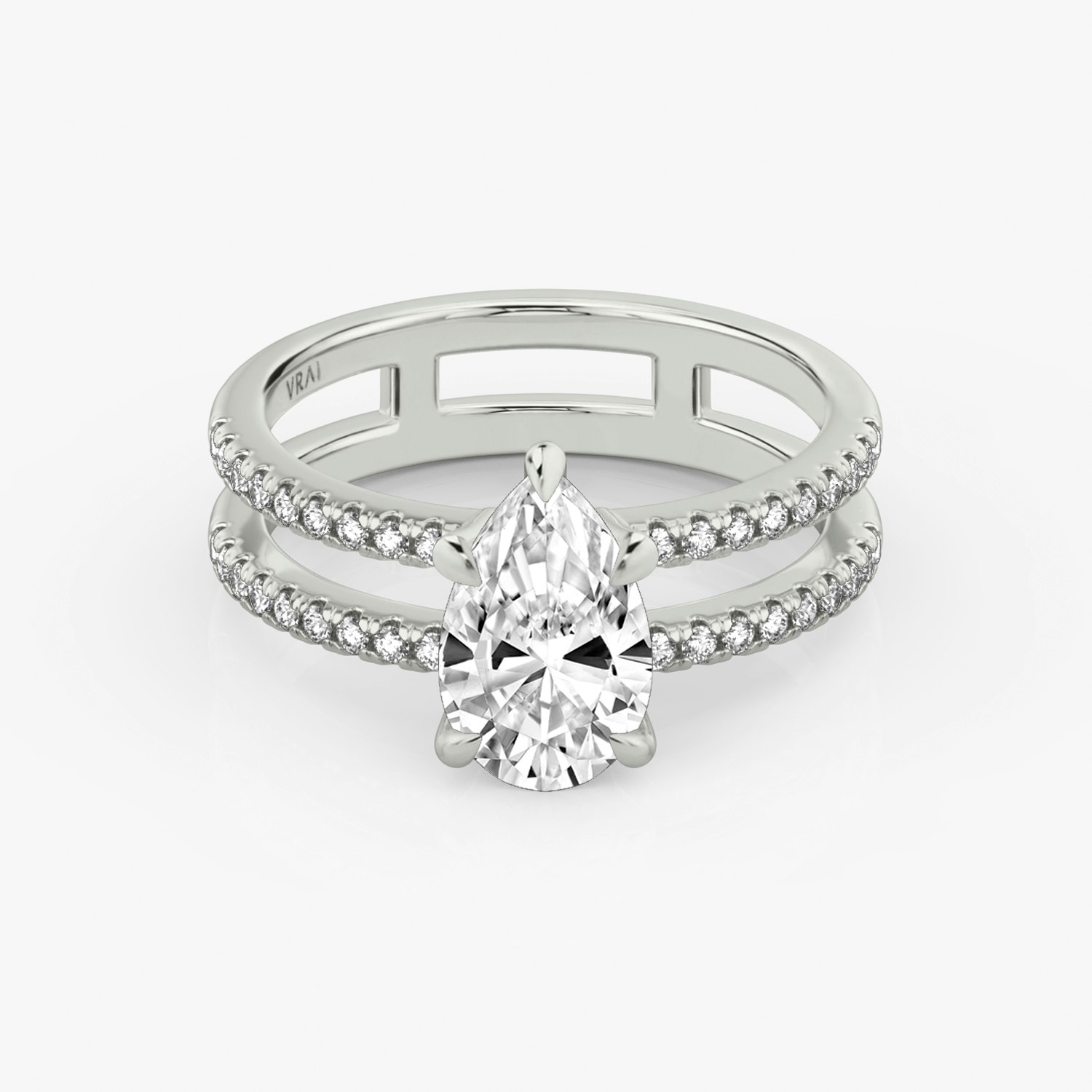 Double Band Pear Engagement Ring | 18k White Gold