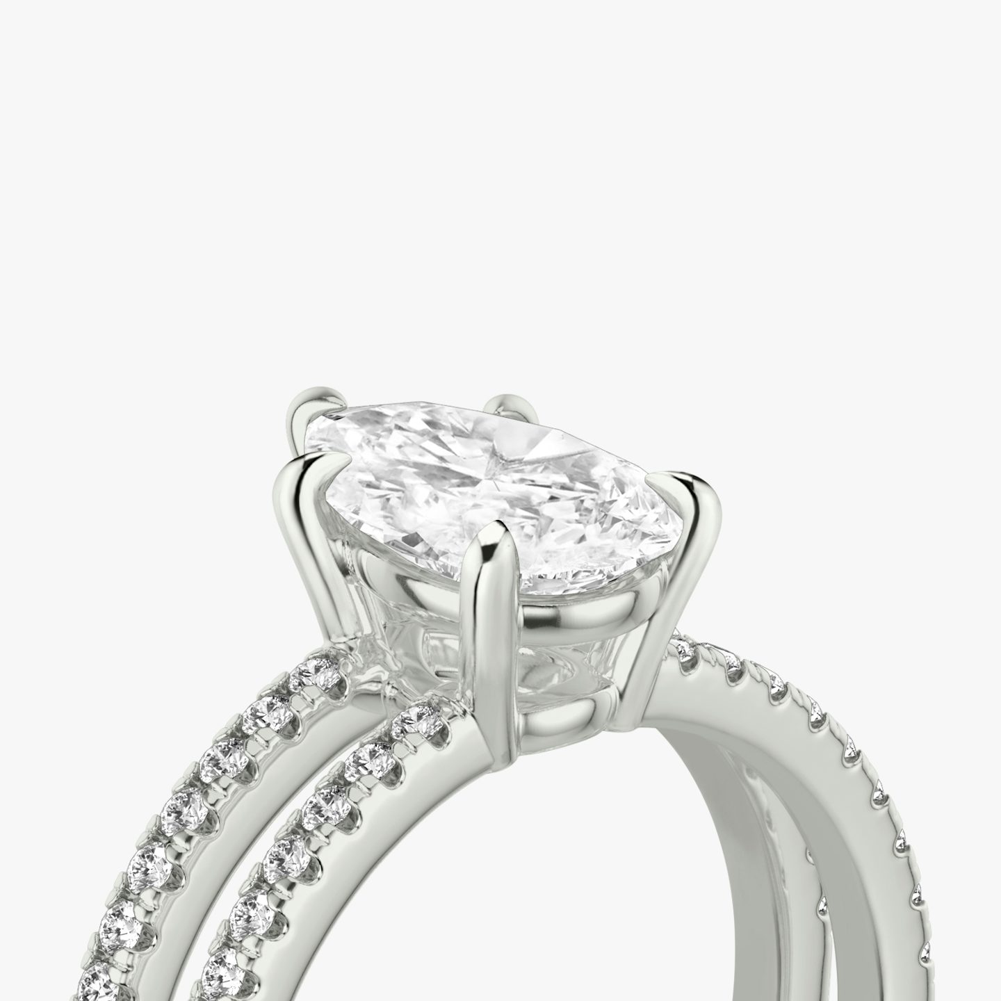 The Double Band | Pear | Platinum | Band: Pavé | Band stone shape: Round Brilliant | Diamond orientation: vertical | Carat weight: See full inventory