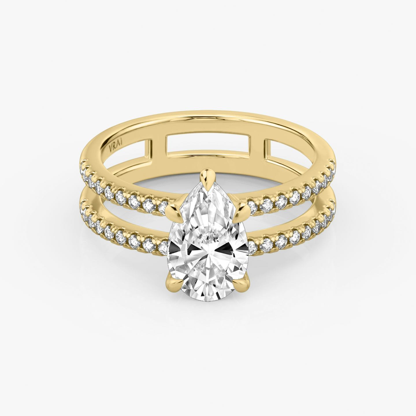 The Double Band | Pear | 18k | 18k Yellow Gold | Band: Pavé | Band stone shape: Round Brilliant | Diamond orientation: vertical | Carat weight: See full inventory