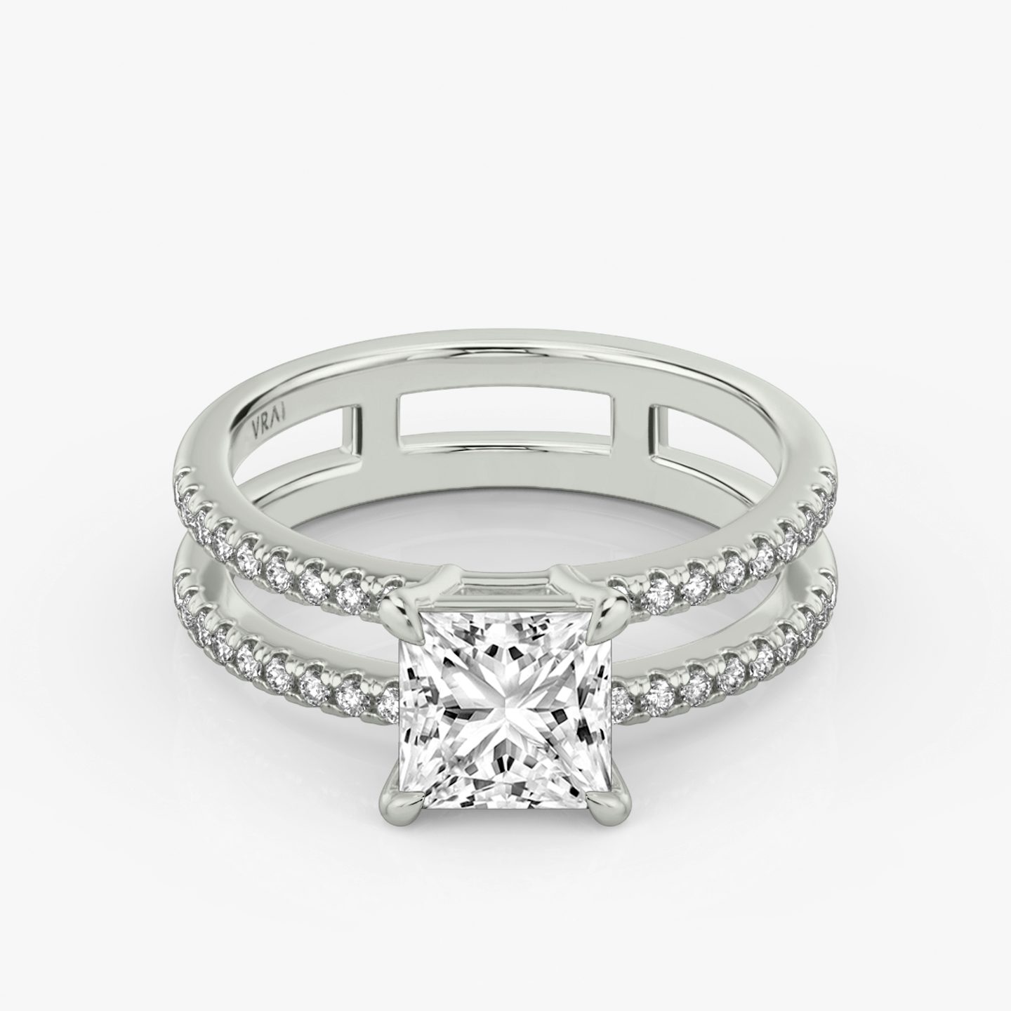 undefined | Princess | 18k | 18k White Gold | Band: Pavé | Band stone shape: Round Brilliant | Diamond orientation: vertical | Carat weight: See full inventory