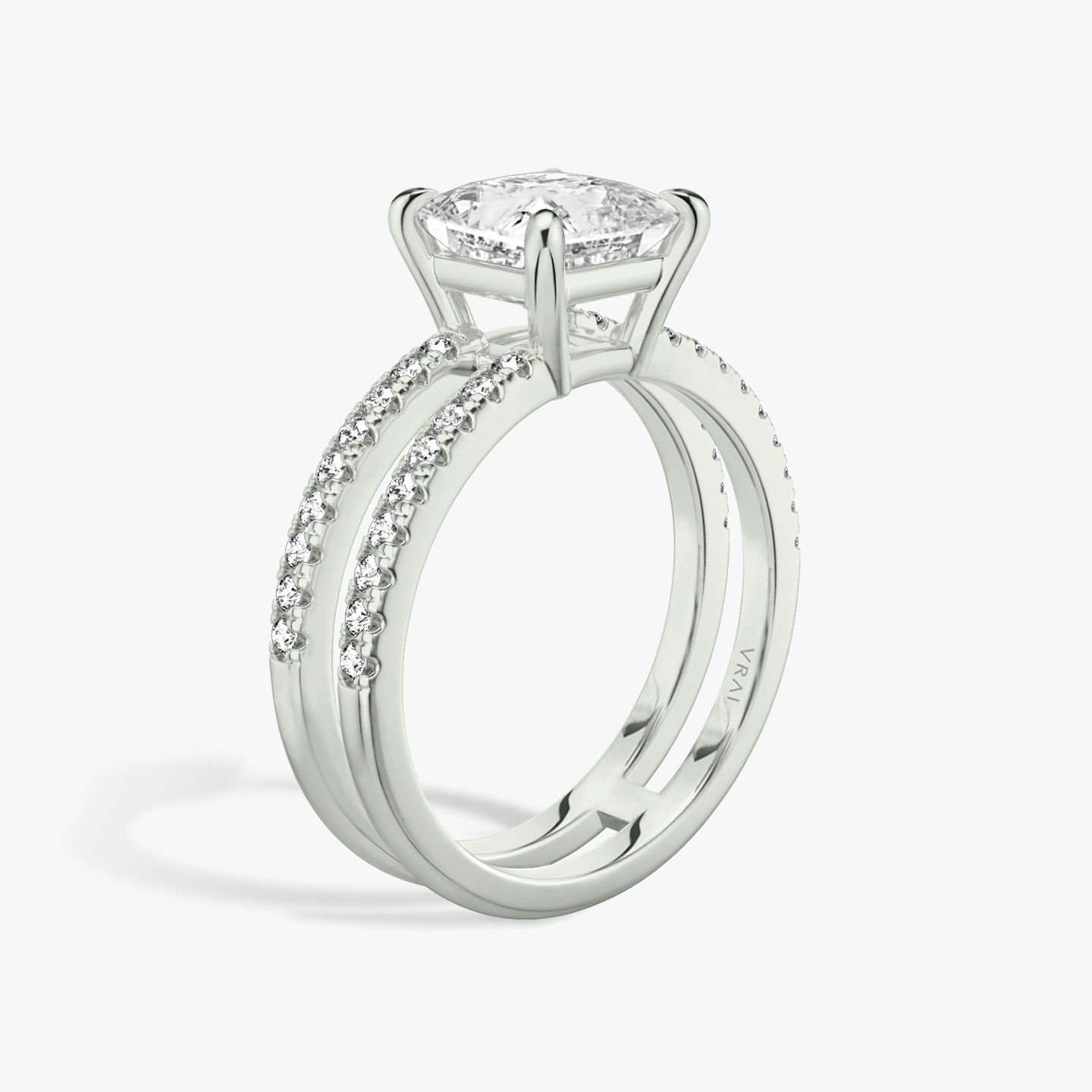 The Double Band | Princess | Platinum | Band: Pavé | Band stone shape: Round Brilliant | Diamond orientation: vertical | Carat weight: See full inventory