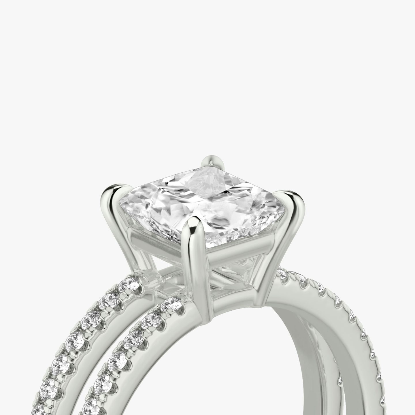 The Double Band | Princess | Platinum | Band: Pavé | Band stone shape: Round Brilliant | Diamond orientation: vertical | Carat weight: See full inventory