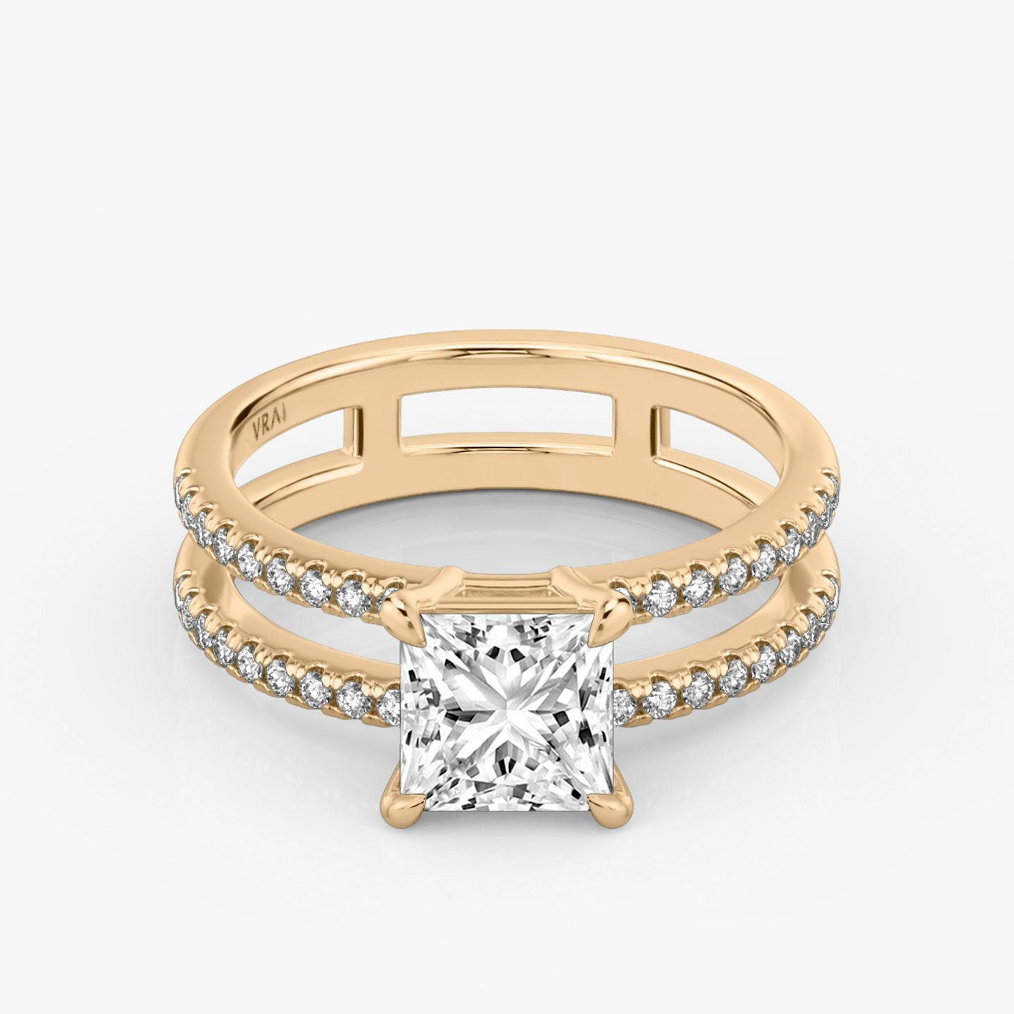 The Double Band | Princess | 14k | 14k Rose Gold | Band: Pavé | Band stone shape: Round Brilliant | Diamond orientation: vertical | Carat weight: See full inventory