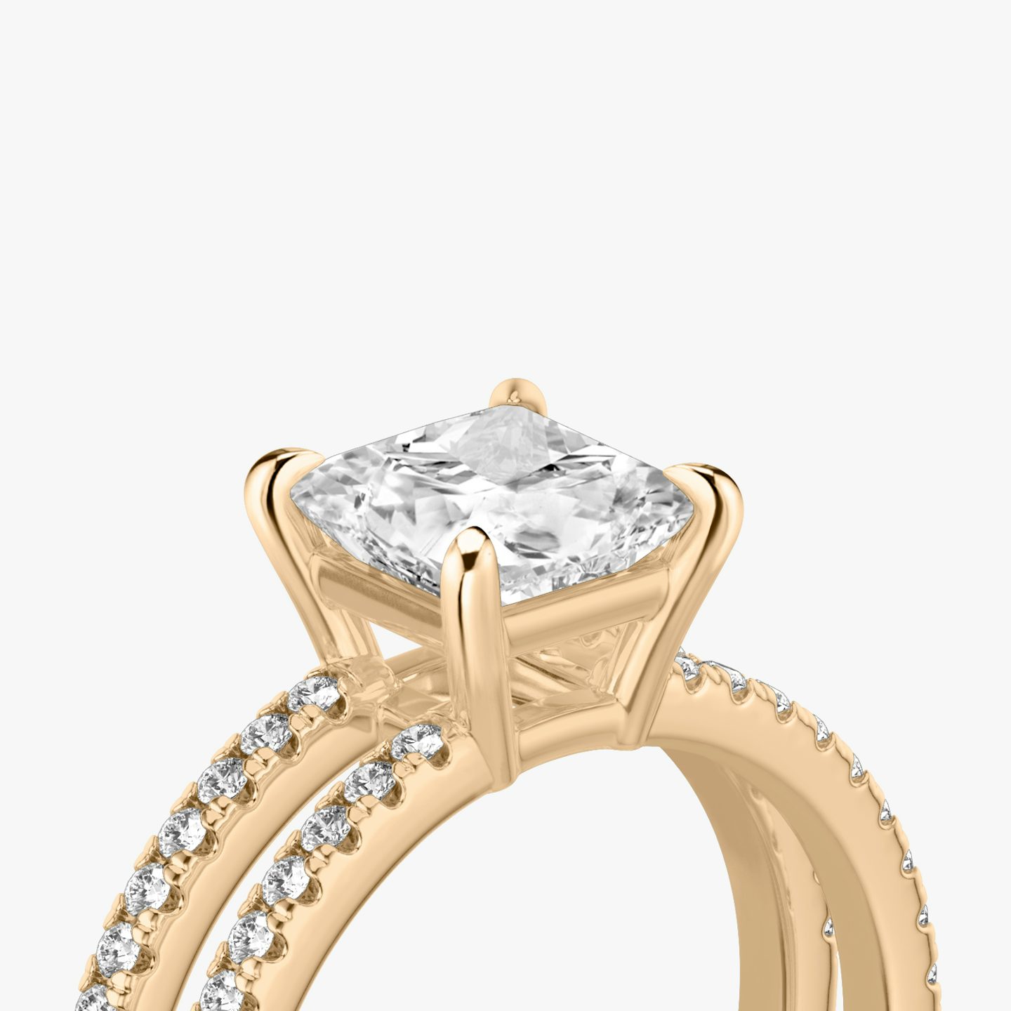 The Double Band | Princess | 14k | 14k Rose Gold | Band: Pavé | Band stone shape: Round Brilliant | Diamond orientation: vertical | Carat weight: See full inventory
