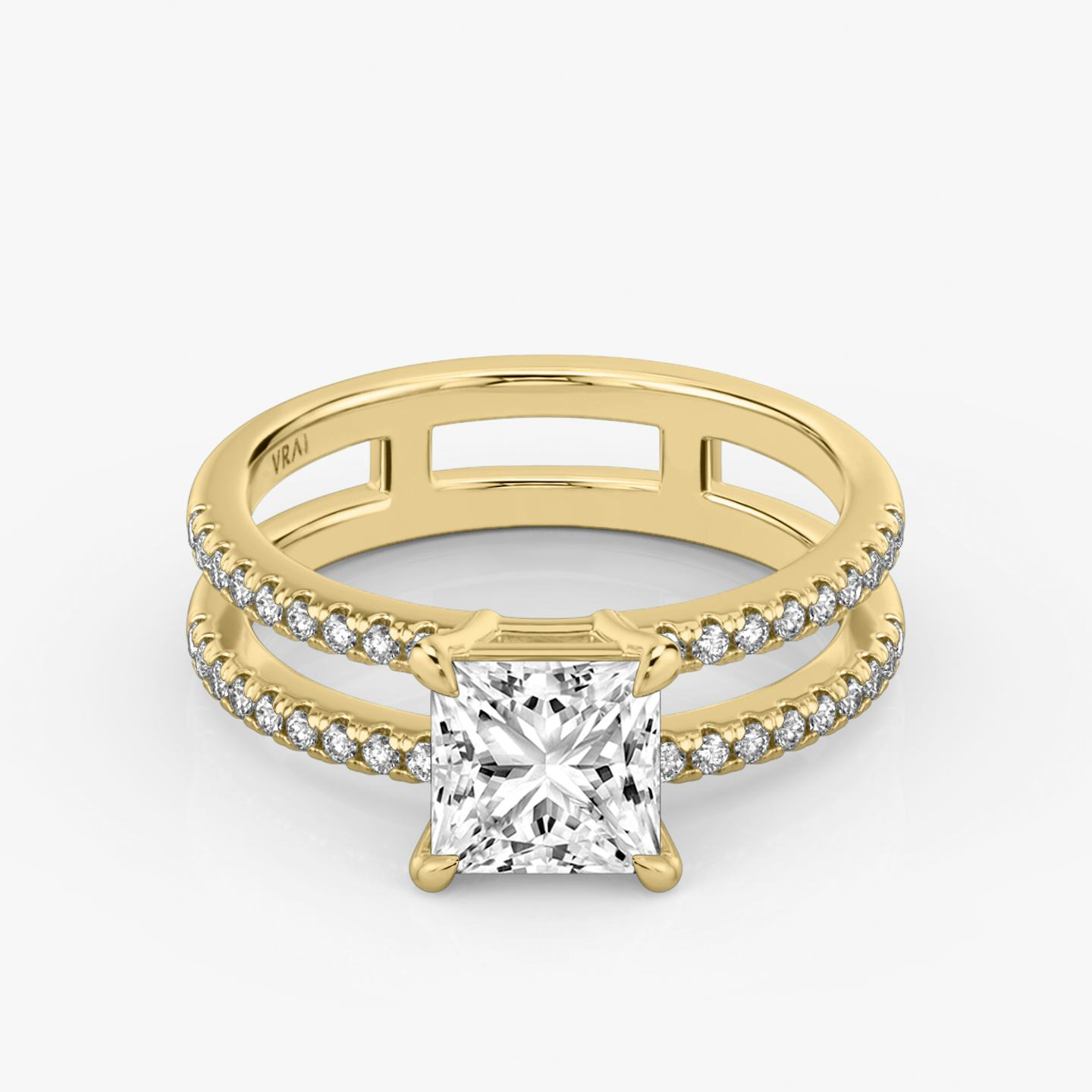 The Double Band | Princess | 18k | 18k Yellow Gold | Band: Pavé | Band stone shape: Round Brilliant | Diamond orientation: vertical | Carat weight: See full inventory