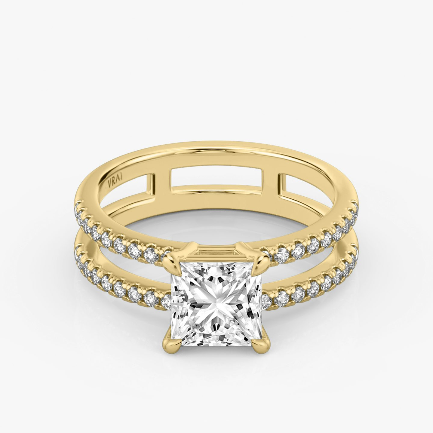 The Double Band | Princess | 18k | 18k Yellow Gold | Band: Pavé | Band stone shape: Round Brilliant | Diamond orientation: vertical | Carat weight: See full inventory