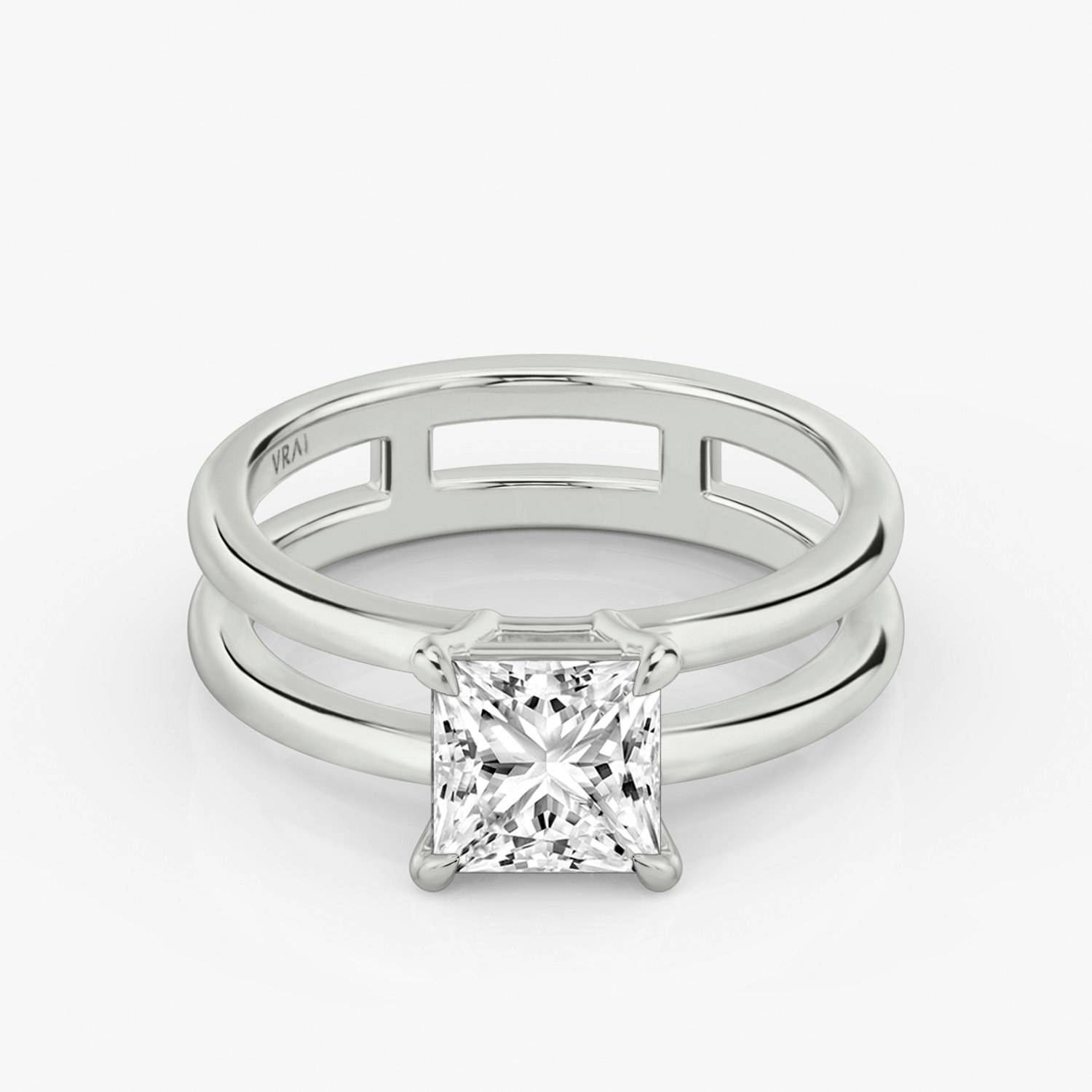 Double Band Princess Engagement Ring | 18k White Gold