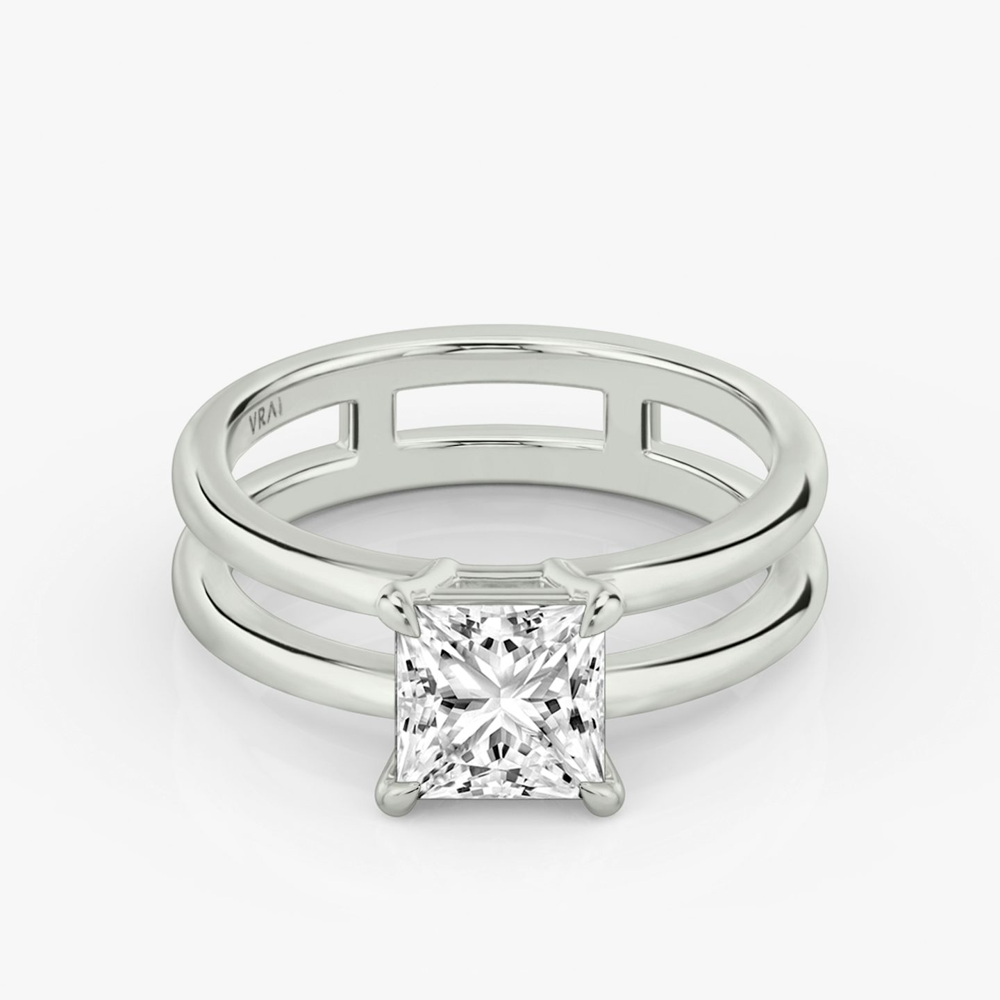 the double band solitaire engagement ring princess plain platinum