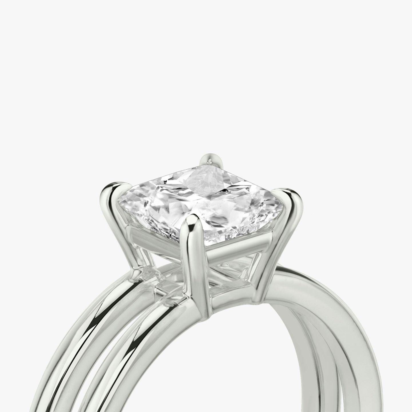 the double band solitaire engagement ring princess plain platinum detail view