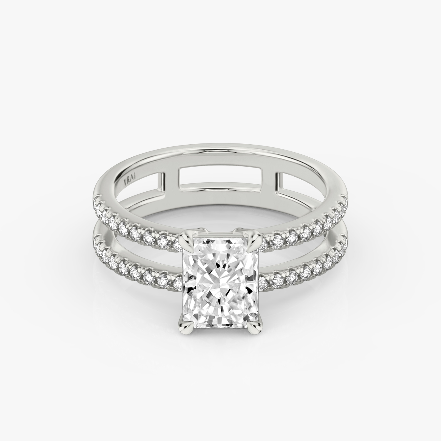 Double Band Radiant Engagement Ring | 18k White Gold