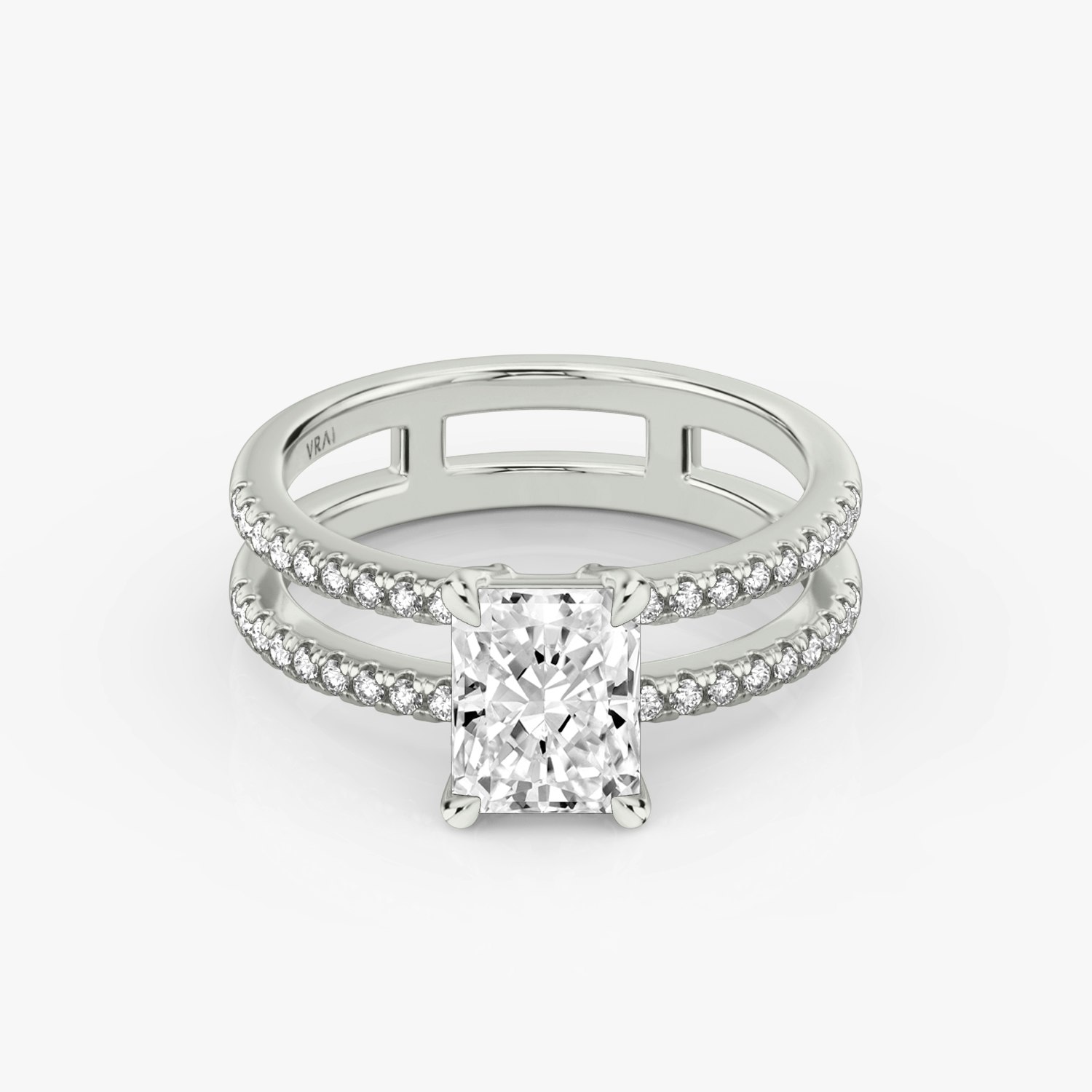 Double Band Radiant Engagement Ring | 18k White Gold