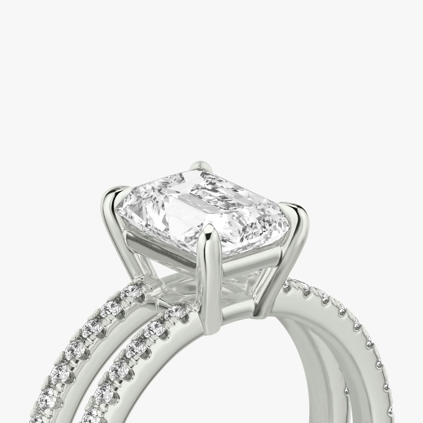 The Double Band | Radiant | 18k | 18k White Gold | Band: Pavé | Band stone shape: Round Brilliant | Diamond orientation: vertical | Carat weight: See full inventory