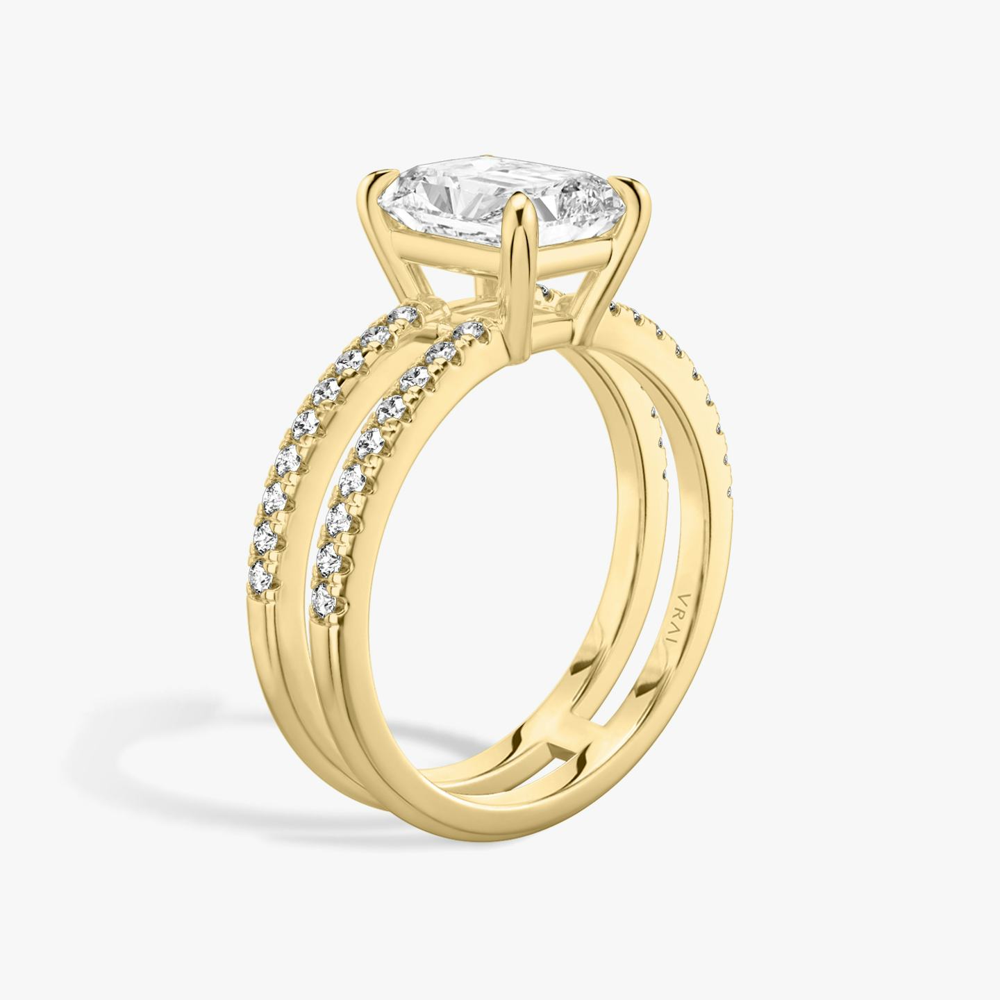 The Double Band | Radiant | 18k | 18k Yellow Gold | Band: Pavé | Band stone shape: Round Brilliant | Diamond orientation: vertical | Carat weight: See full inventory