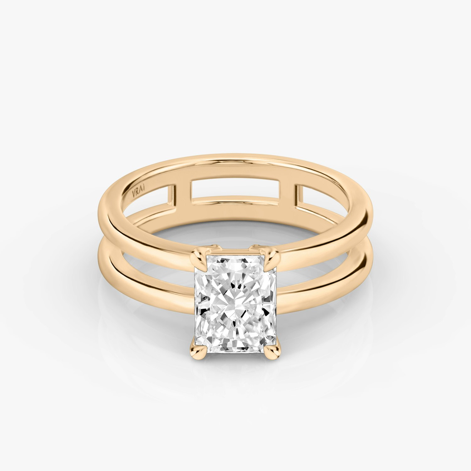 Double Band Radiant Engagement Ring | 14k Rose Gold