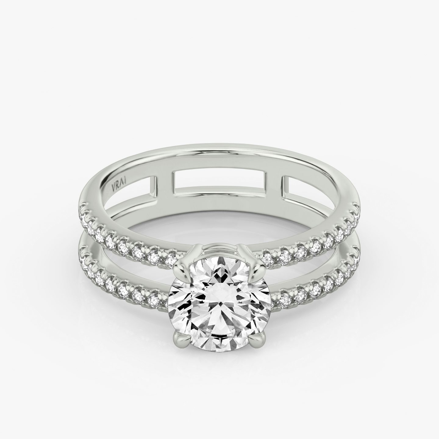 The Double Band | Round Brilliant | 18k | 18k White Gold | Band: Pavé | Carat weight: See full inventory | Band stone shape: Round Brilliant | Diamond orientation: vertical