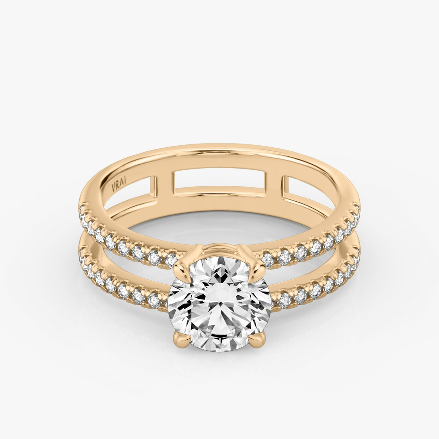 The Double Band | Round Brilliant | 14k | 14k Rose Gold | Band: Pavé | Carat weight: 1 | Band stone shape: Round Brilliant | Diamond orientation: vertical