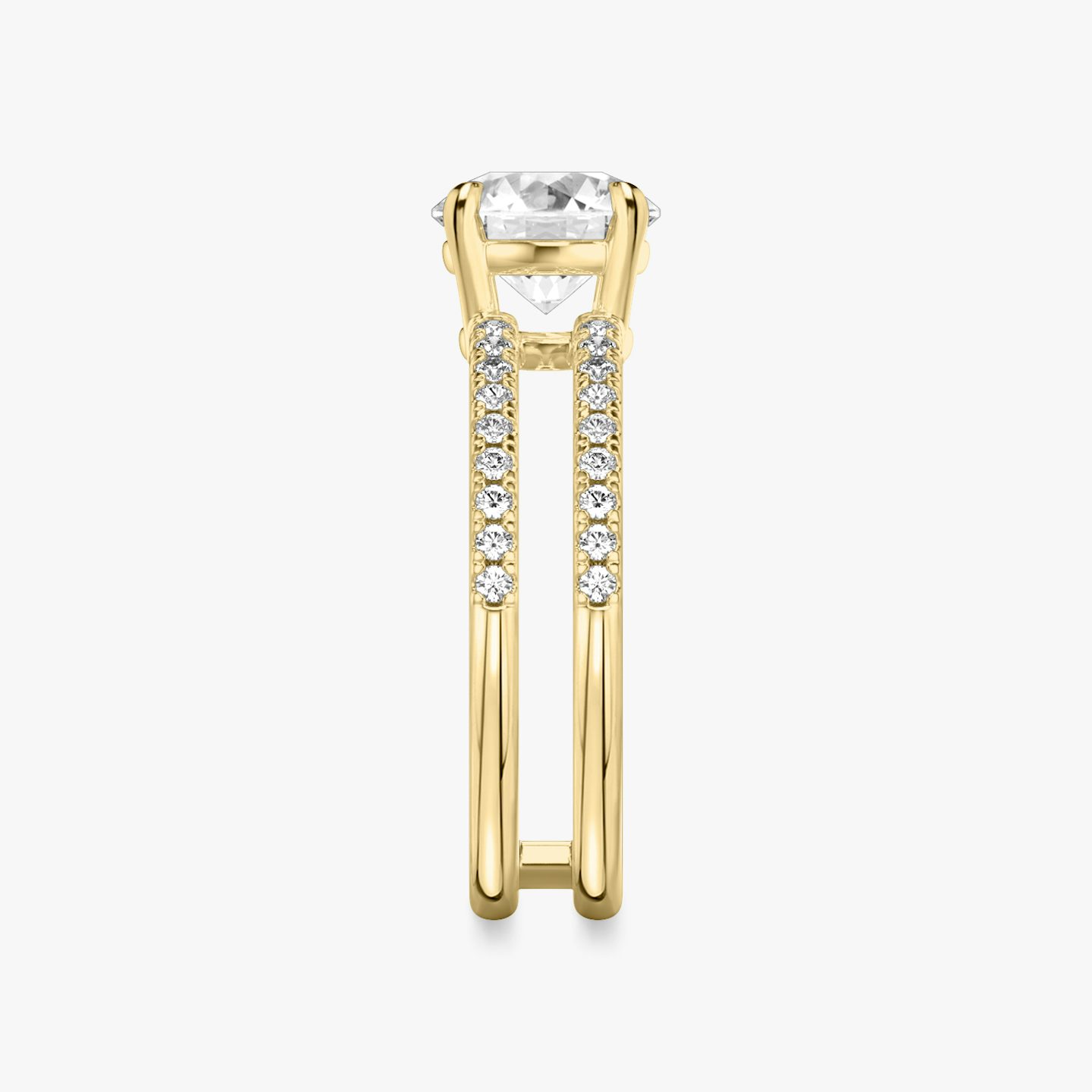 The Double Band | Round Brilliant | 18k | 18k Yellow Gold | Band: Pavé | Carat weight: See full inventory | Band stone shape: Round Brilliant | Diamond orientation: vertical